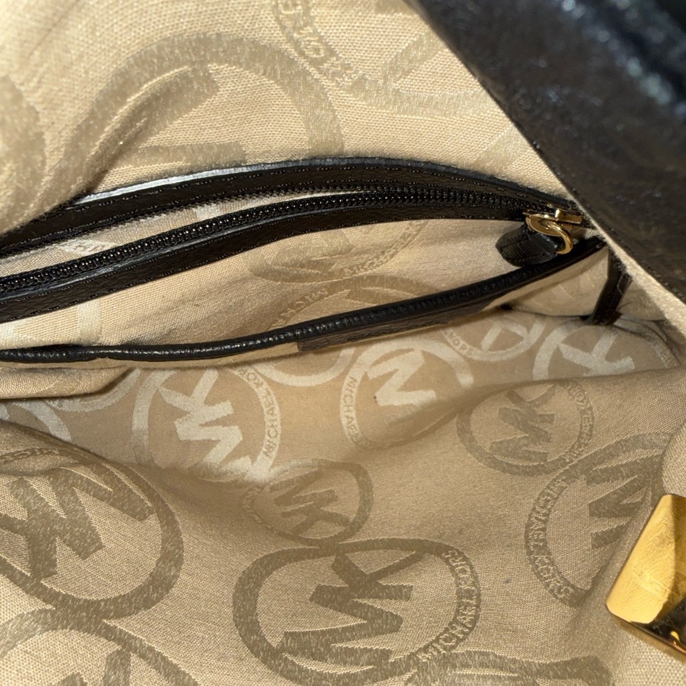Michael Kors Black Leather Hobo Shoulder Bag Logo Strap - Picture 10 of 11